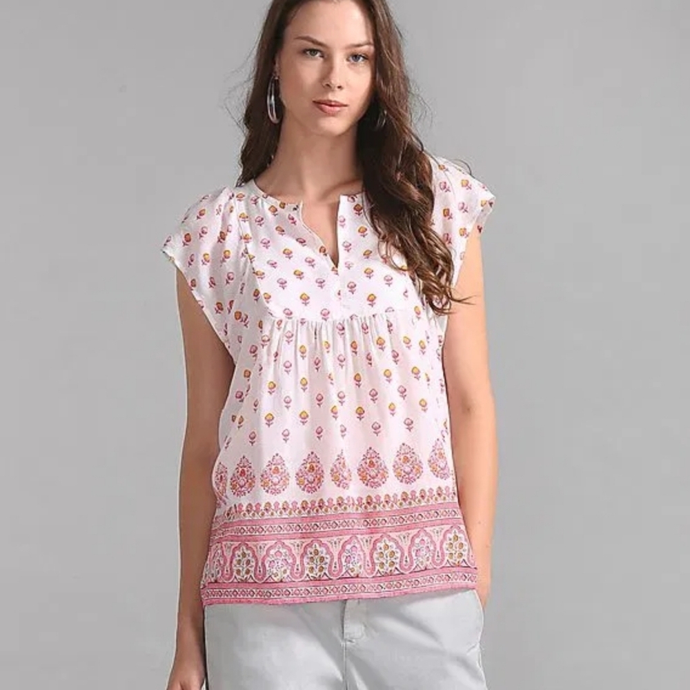 GAP Pink and White Patterned Women's Top Size XS